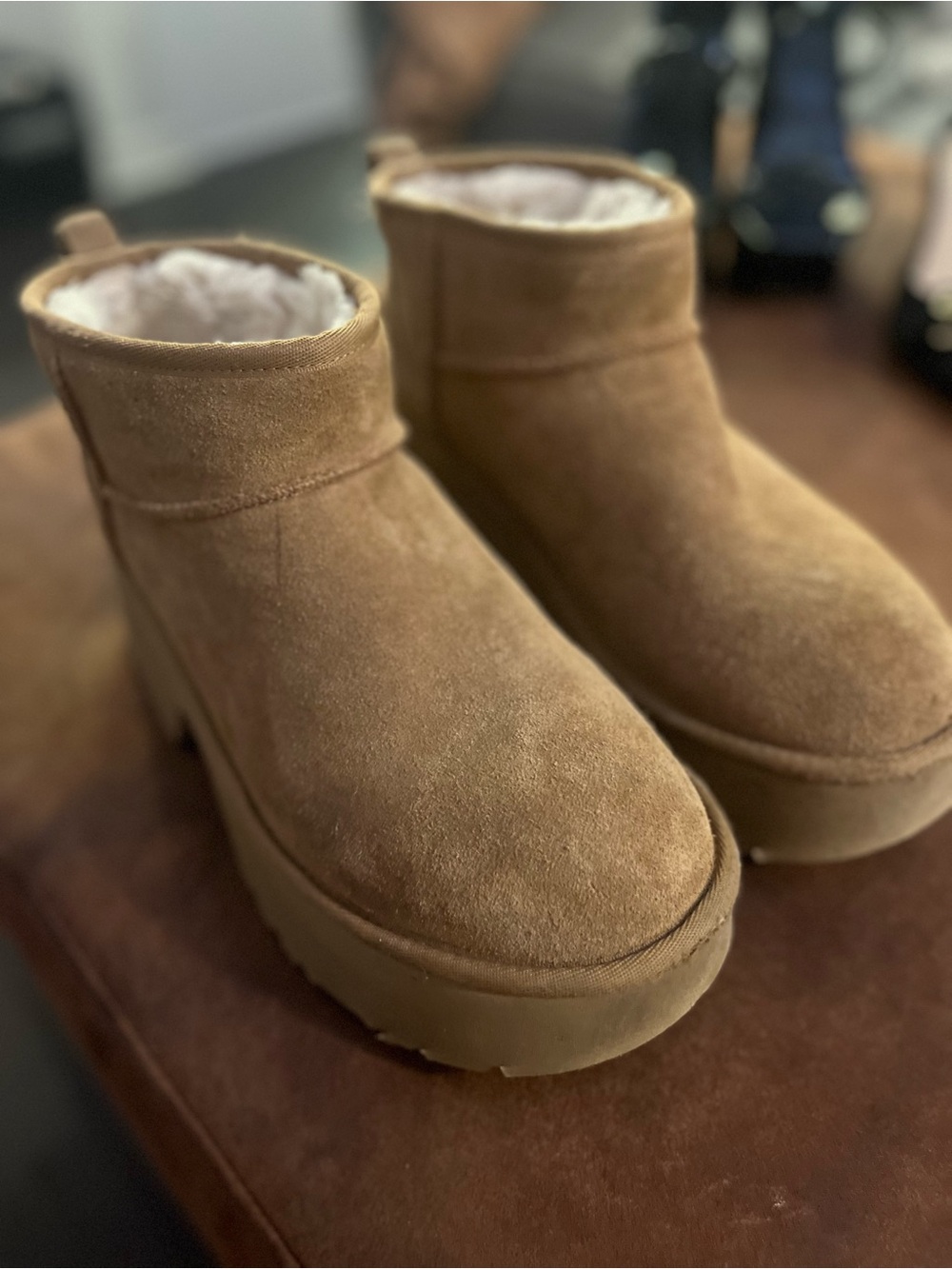 UGG Chestnut Suede Platform Ankle Booties